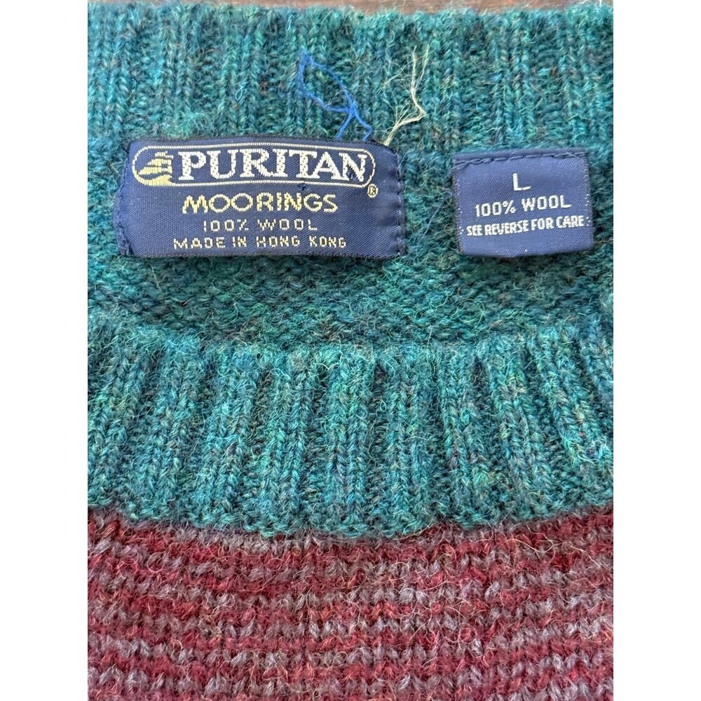 Vintage Puritan Moorings Mens Wool Sweater Plaid Green Red Blue Grandpa Size L - Picture 3 of 6
